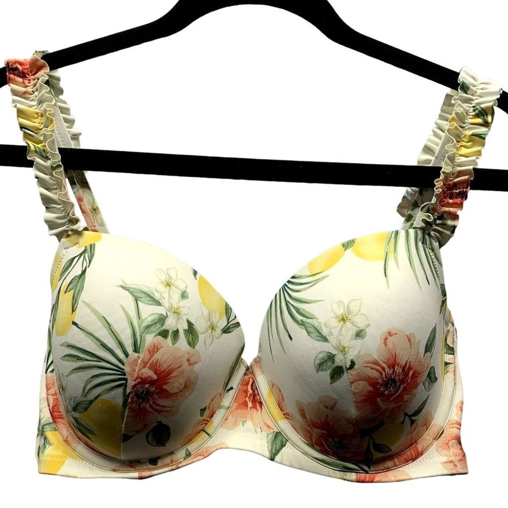 Shade & Shore Bikini Top 38D Hawaiian Tropical Lemon Print Underwire Pushup